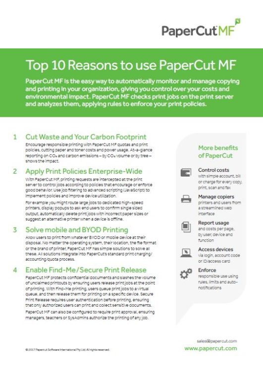 Top 10 Reasons, Papercut MF, Workplace Central, PA, Xerox, HP, Brother, Epson, Copier, Printer, MFP, Sales, Service, Supplies, Office, Furniture, Copy Center